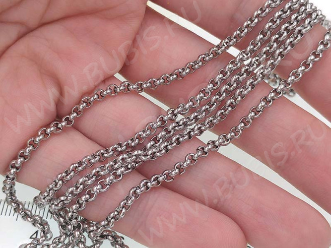 Цепочка S07 Ювелирная сталь Ролло (Rolo) 3*3*1мм цвет платины (Хирургическая сталь) (50см)