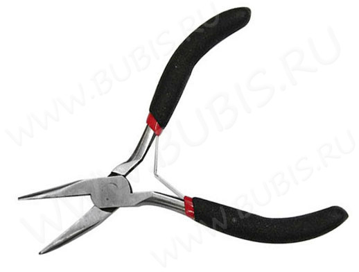 Тонкогубцы (утконосы) 23 изогнутые без бороздок 125мм с чёрными ручками на блистере (инструменты для бижутерии)