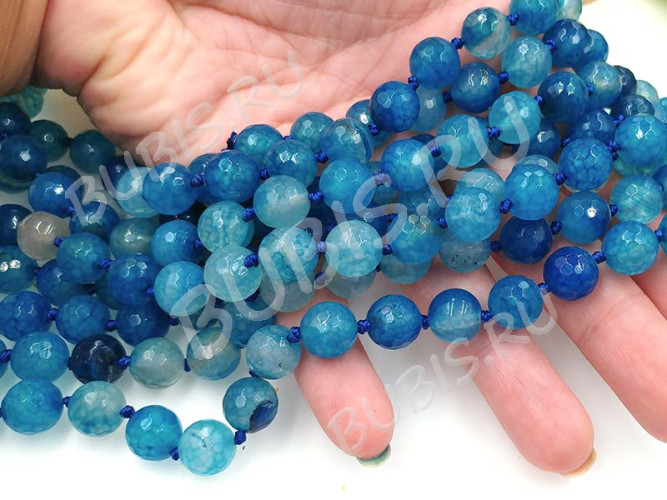 Бусина округлая ГРАНЁНАЯ 10мм Агат Мадагаскарский кракле т.голубо-молочный (камни)