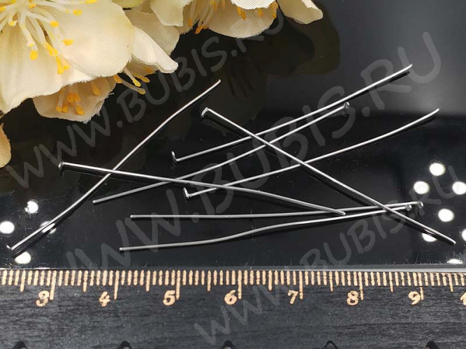 (СКИДКИ!!!) Штифт со шляпкой 50*0,6мм цвет платины (Хирургическая сталь) (50шт.)