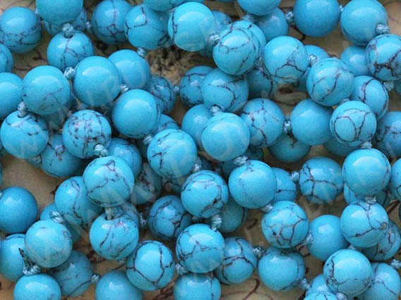 (ОПТ) Бусина округлая 8мм Бирюза голубая пресс. (камни) (НИТЬ)