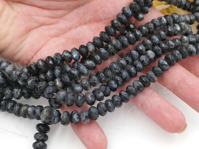 (ОПТ) Бусина каменная Абакус 14 ГРАНЁНЫЙ 8*8*5мм Ларвикит натуральный (камни) (НИТЬ)