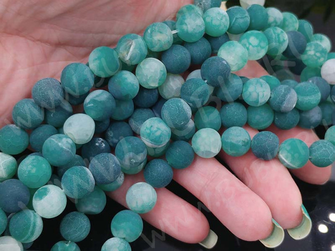 (ОПТ) Бусина округлая 10мм матовый Агат кракле бирюзовый полупрозрачный (камни) (НИТЬ)