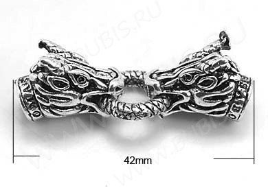 Замочек карабин №042 кольцо с концевиками Драконы 44*14,5*13мм античное серебро (литьё)