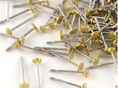 (СКИДКИ!!!) Пуссеты (&quot;гвоздики&quot;) №158 (платформа 3мм) 12*0,65мм цвет платины и латунь (хирургическая сталь+Brass) (10 ПАР)