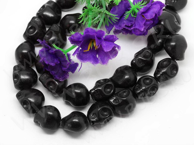 (ОПТ) Бусина каменная Череп 02 Говлит синт. 10*9*8мм черный (камни) (НИТЬ)