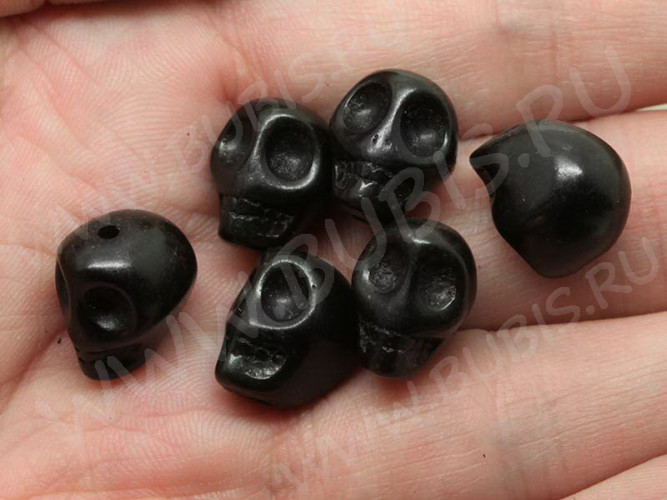 (ОПТ) Бусина каменная Череп 02 Говлит синт. 10*9*8мм черный (камни) (НИТЬ)