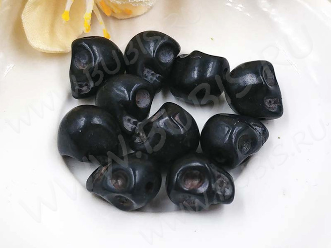 (ОПТ) Бусина каменная Череп 02 Говлит синт. 10*9*8мм черный (камни) (НИТЬ)