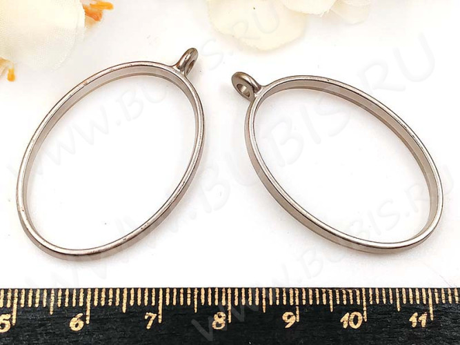 Подвеска Рамка 01 овал 39*24*5,8мм матовая тёмно-серебристая (литьё)