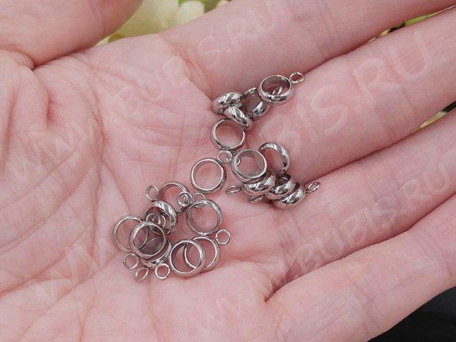 Бусина с петлёй 105 Бейл простой круг 10*7*2,5мм цвет платины (Хирургическая сталь)