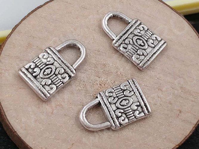 (СКИДКИ!!!) Подвеска Замочек 01 двусторонняя 12,8*8*2мм античное серебро (литьё) (10шт.)