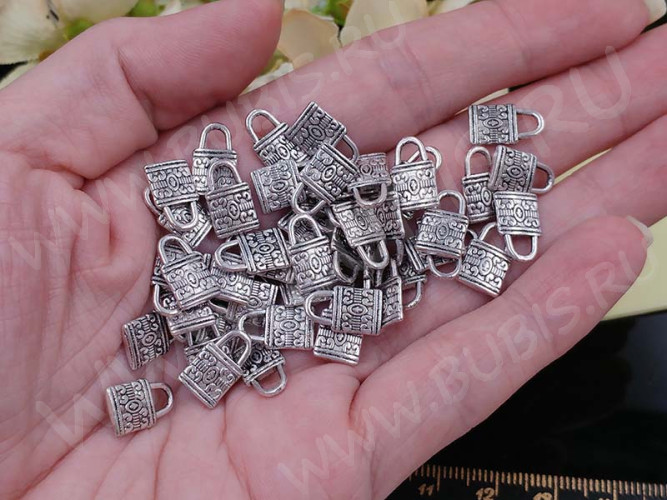 (СКИДКИ!!!) Подвеска Замочек 01 двусторонняя 12,8*8*2мм античное серебро (литьё) (10шт.)