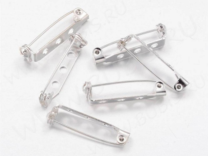 (СКИДКИ!!!) Основа (заготовка) для броши №94 булавка 3 отверстия с замочком 25*7мм серебристая (Iron) (10шт)