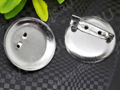 Основа (заготовка) для броши №02 булавка с сеттингом 28мм Круг 30*30*8,5мм цвет платины (Iron)