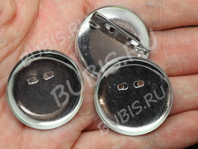 Основа (заготовка) для броши №02 булавка с сеттингом 28мм Круг 30*30*8,5мм цвет платины (Iron)