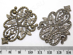Декоративный элемент 056 Винтажный лист ажурный 48*34,5*1,5мм античная бронза (Brass) (имитация скани)
