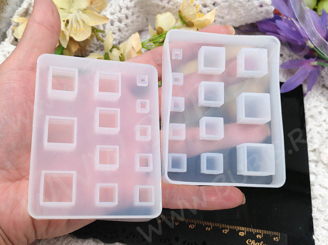 Молд 123 для эпоксидной смолы 85*65*15мм Кубы (кубики) с ребрами жёсткости 3-14мм (силикон)