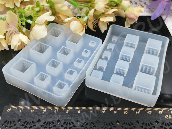 Молд 123 для эпоксидной смолы 85*65*15мм Кубы (кубики) с ребрами жёсткости 3-14мм (силикон)