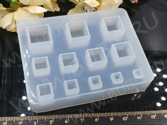 Молд 123 для эпоксидной смолы 85*65*15мм Кубы (кубики) с ребрами жёсткости 3-14мм (силикон)