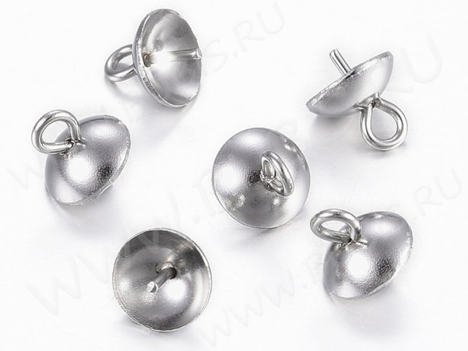 Держатель кулона 091 шапочка со штырьком 7*6*6мм цвет платины (Хирургическая Сталь)