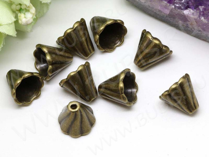 191 Шапочка Конус цветочек 12,5*12,5*11,5мм античная бронза (литьё)