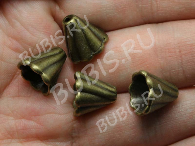 191 Шапочка Конус цветочек 12,5*12,5*11,5мм античная бронза (литьё)