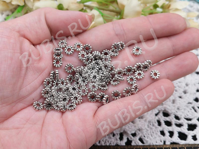 Рондели 096 Дейзи с большим отверстием 6*6*2мм античное серебро (литьё) (10шт.)