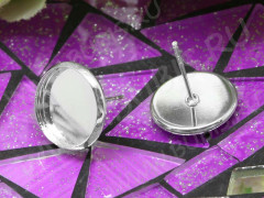 Пуссеты (&quot;гвоздики&quot;) №097 (с круглым сеттингом 12мм) 13,5*13,5*0,7мм серебристые (Brass) (1 пара)