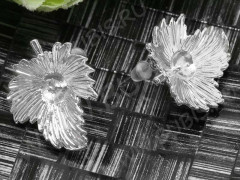 Пуссеты (&quot;гвоздики&quot;) №113 Листик 22,5*20*15мм серебристые (литьё) (1 пара)