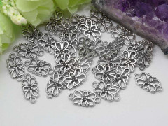 (СКИДКИ!!!) 066 Коннектор Цветочек прямоугольный 16*8*3,5мм античное серебро (литьё) (10шт.)