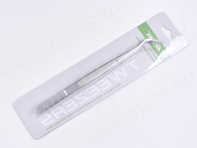 Пинцет 11 с изогнутыми носиками 160мм на блистере цвет платины (Хирургическая сталь)(инструменты для бижутерии)