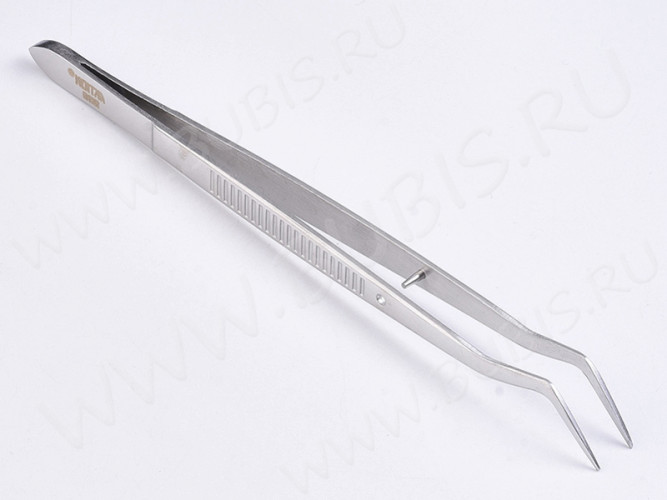 Пинцет 11 с изогнутыми носиками 160мм на блистере цвет платины (Хирургическая сталь)(инструменты для бижутерии)