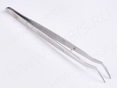 Пинцет 11 с изогнутыми носиками 160мм на блистере цвет платины (Хирургическая сталь)(инструменты для бижутерии)