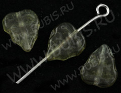 Бусина Листик 02 3D 12,5*10,5*3мм болотный с т.коричневыми полосками полупрозрачный (Чешское стекло) (10шт.)