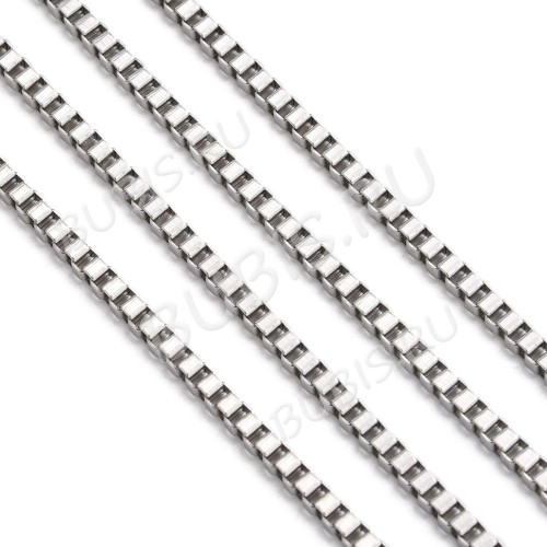 Цепочка S78 Кубы коробочка мелкая 2*2*0,4мм цвет платины (Хирургическая сталь) (50см)
