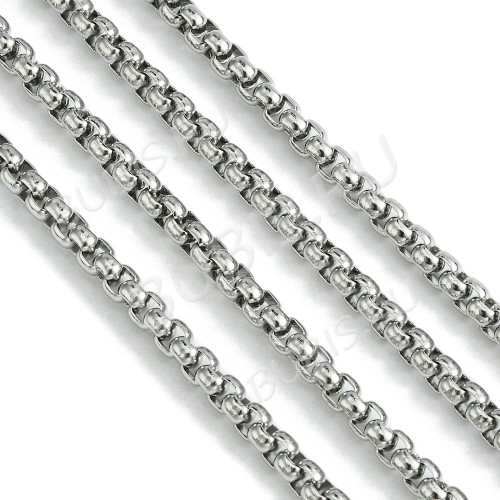 Цепочка S93 Ювелирная сталь Ролло (Rolo) квадрат "Коробок" 3,5*3,5*2мм цвет платины (Хирургическая сталь) (50см)