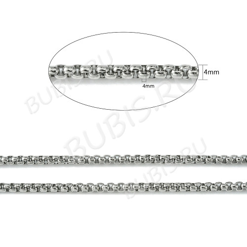 Цепочка S93 Ювелирная сталь Ролло (Rolo) квадрат "Коробок" 3,5*3,5*2мм цвет платины (Хирургическая сталь) (50см)