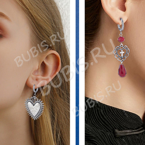 Швензы-кольца №19 стальные Конго с узором и петелькой 15*2,5мм цвет платины (Хирургическая сталь)(1 пара)