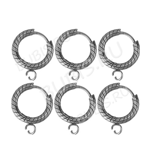 Швензы-кольца №19 стальные Конго с узором и петелькой 15*2,5мм цвет платины (Хирургическая сталь)(1 пара)