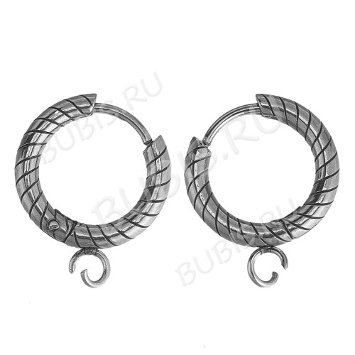 Швензы-кольца №19 стальные Конго с узором и петелькой 15*2,5мм цвет платины (Хирургическая сталь)(1 пара)