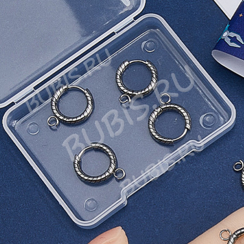 Швензы-кольца №19 стальные Конго с узором и петелькой 15*2,5мм цвет платины (Хирургическая сталь)(1 пара)