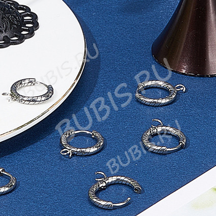 Швензы-кольца №19 стальные Конго с узором и петелькой 15*2,5мм цвет платины (Хирургическая сталь)(1 пара)