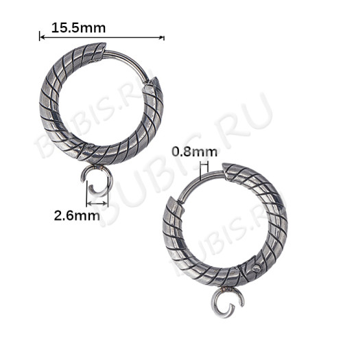 Швензы-кольца №19 стальные Конго с узором и петелькой 15*2,5мм цвет платины (Хирургическая сталь)(1 пара)