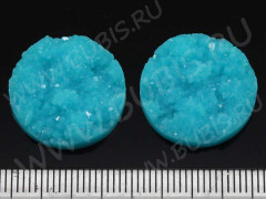 Кабошон декоративный 43 Круг имитация друзы агата с кристаллами 20*20*5,5мм голубой непрозрачный (резин)