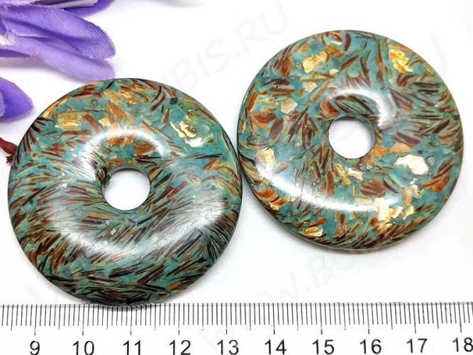 Кулон 0876 Бублик 50*50*7мм Варисцит с бронзитом бирюзовый (камни)