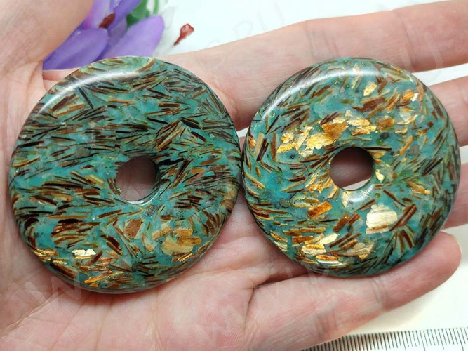 Кулон 0876 Бублик 50*50*7мм Варисцит с бронзитом бирюзовый (камни)