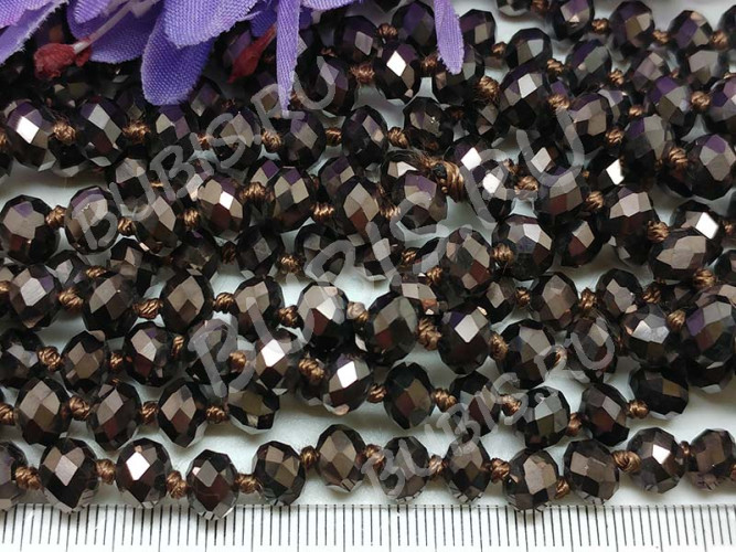 (ОПТ) Бусина Абакус гранёный 8*8*5,5мм т.коричневый металлик непрозрачный (имитация Сваровски) (НИТЬ)