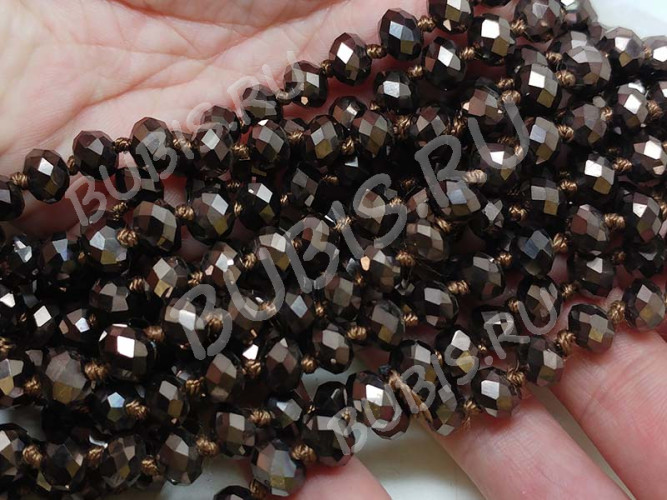 (ОПТ) Бусина Абакус гранёный 8*8*5,5мм т.коричневый металлик непрозрачный (имитация Сваровски) (НИТЬ)