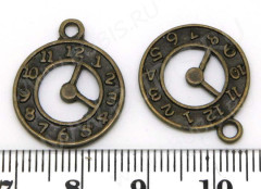 Подвеска Часы 10 двусторонние 20,5*17*1,6мм античная бронза (литьё)