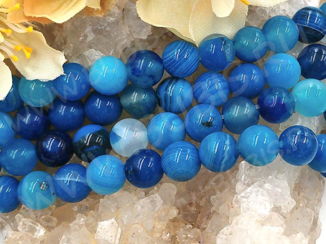 (ОПТ) Бусина округлая ГЛАДКАЯ 8мм Агат Мадагаскарский тёмно-голубо-молочный (камни) (НИТЬ)